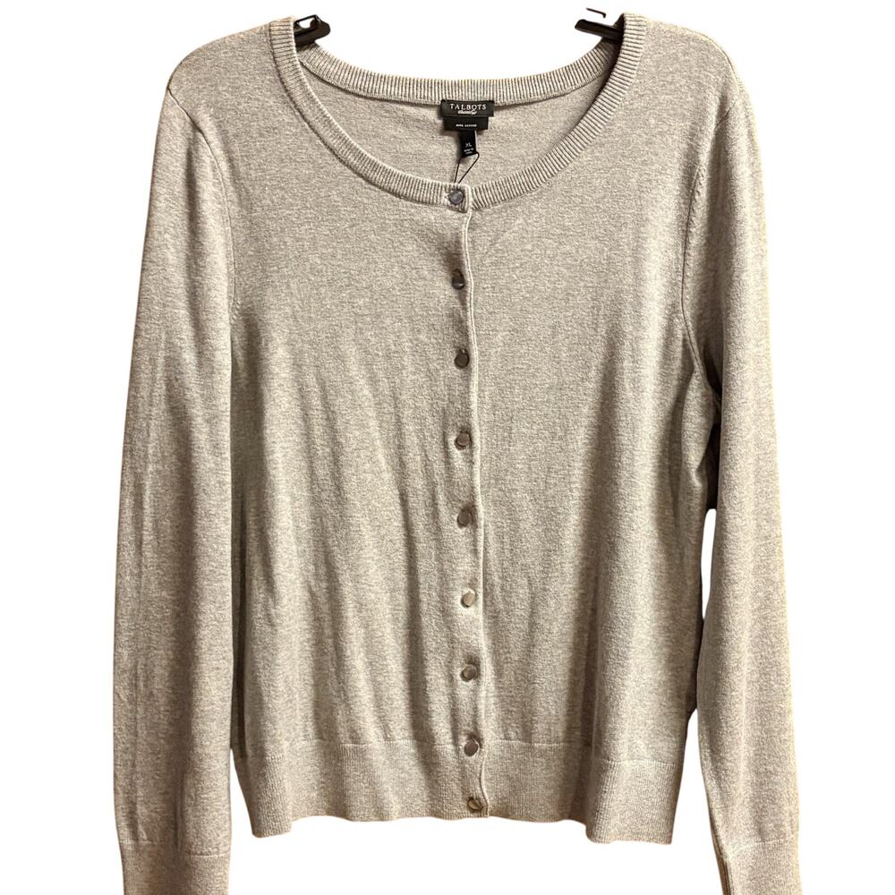 NWT Talbots Sweater XLarge Womens Grey Button up Long Sleeve Machine Wash